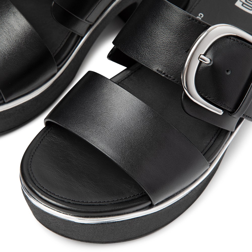 Fitflop Womens Platforms - Pilar Mixed-metallics Leather Slide - Black - 759-ZBMAXS